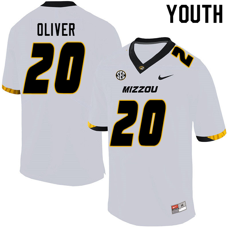 Youth #20 Khalil Oliver Missouri Tigers College Football Jerseys Sale-White - Click Image to Close
